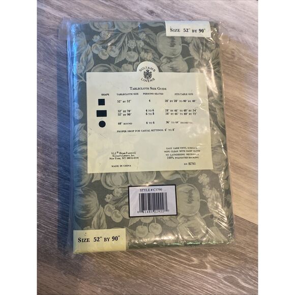 Sultan’s Linens Vinyl Tablecloth 52” x 90” Green Fruit Floral Flannel Back NEW - Picture 8 of 10